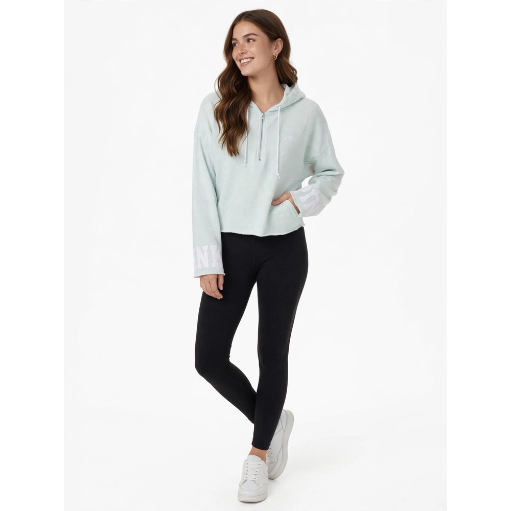 Pink Victoria's Secret Mint Green Hoodie L Zip Pullover Lounge Activewear